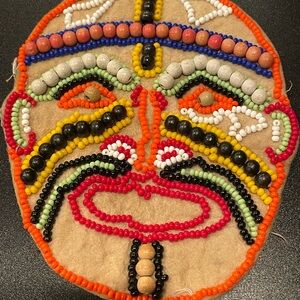 Vintage Handmade Beaded Mask on Cloth. Unknown Origin.